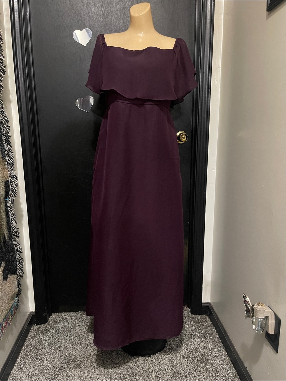 Women’s Davids Bridal Off-Shoulder Ruffle Maxi Bridesmaid Dress Plum (approx. 5)